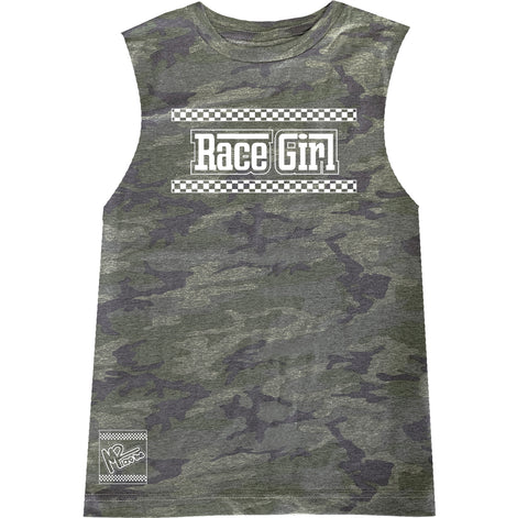 Race Girl Tee OR Muscle Tank, Vintage Camo- (6M-Youth XL)