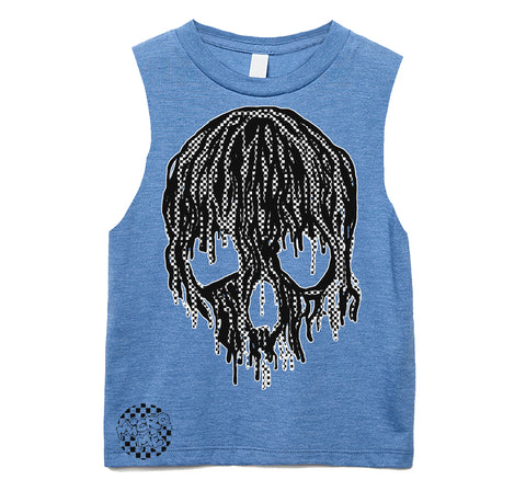 Checker Drip Skull Muscle Tank, Carolina  (Infant, Toddler, Youth, Adult)