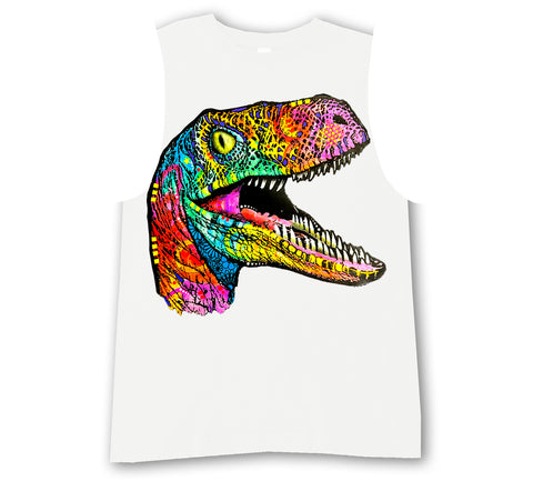 Neon Raptor Muscle Tank, White (Infant, Toddler, Youth, Adult)