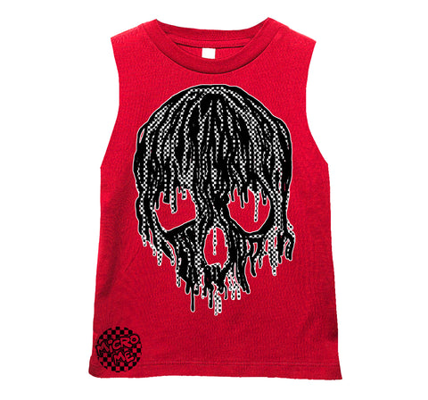 Checker Drip Skull Muscle Tank, Red  (Infant, Toddler, Youth, Adult)