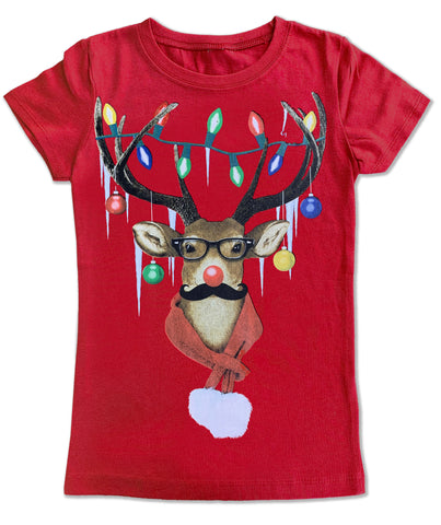 Reindeer LIghts Fitted Tee, Red (infant, toddler, youth, Adult)