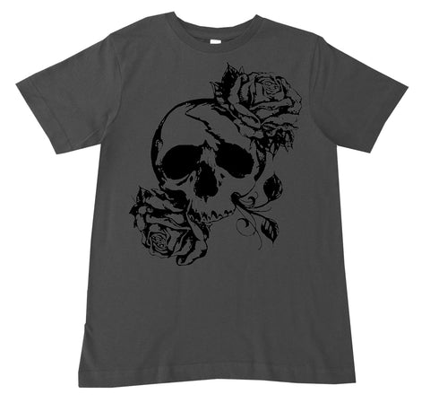 Rose Skull Tee, Charcoal (Infant, Toddler, Youth, Adult)