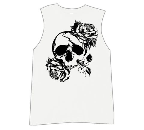 ZS-Rose Skull Muscle Tank, White (Infant, Toddler, Youth)