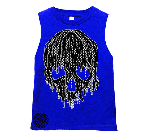 Checker Drip Skull Muscle Tank, Royal  (Infant, Toddler, Youth, Adult)