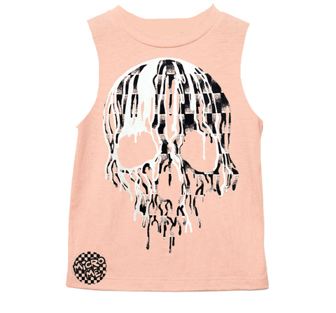 Denim Check Skull Muscle Tank, Peach (Infant, Toddler, Youth, Adult)