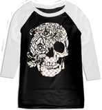 Natural Checks Skull N Roses Raglan, B/W (Toddler, Youth, Adult)