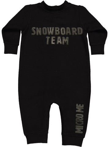 SNOWBOARD TEAM Puff Fleece Romper, Black (Infant)
