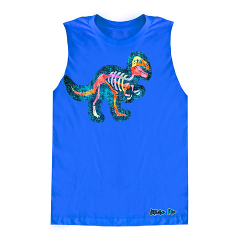 SS-Salty Dino Muscle Tank, Neon Blue (Infant, Toddler, Youth, Adult)