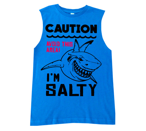 SW-Salty Shark Muscle Tank, Neon Blue (Infant, Toddler, Youth)