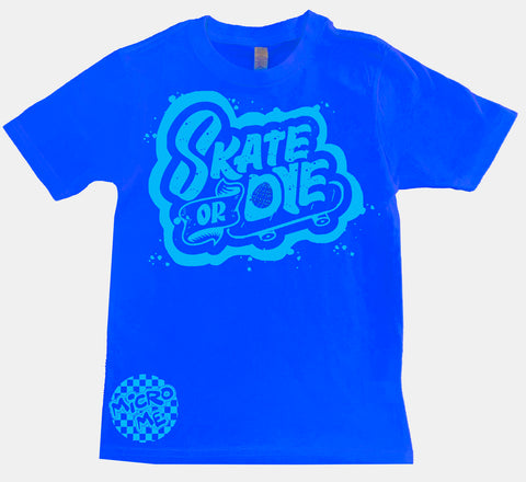 Skate or DYE Tee,  Neon Blue (Infant, Toddler, Youth, Adult)
