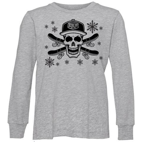 Winter Skull Long Sleeve Shirt, Heather Grey (Infant, Toddler, Youth, Adult)