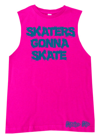SR-Skaters Gonna Skate Muscle Tank, Hot Pink/teal (Infant, Toddler, Youth)