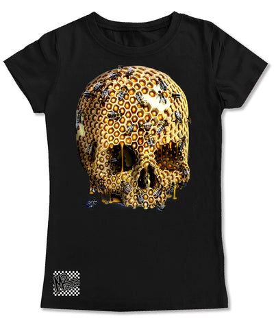 SB-Bee Skull GIRLS Fitted Tee, Black (Youth, Adult)