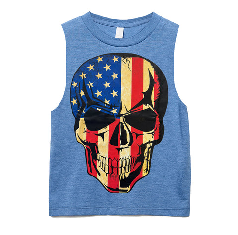 Skull Flag Muscle Tank, Carolina Blue (Toddler, Youth, Adult)