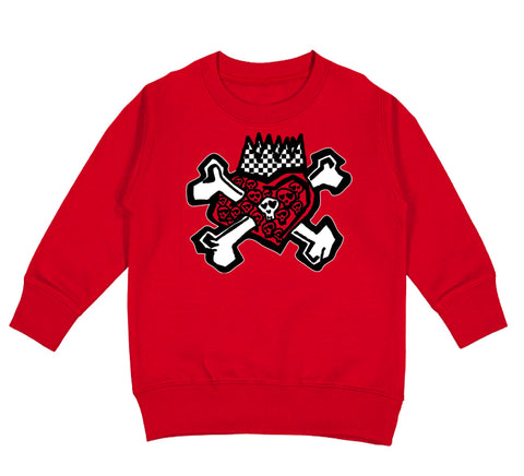 Skull Heart Crew Sweatshirt, Red (Toddler, Youth, Adult)
