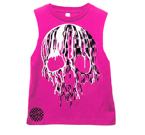 Denim Check Skull Muscle Tank, Hot PInk (Infant, Toddler, Youth, Adult)