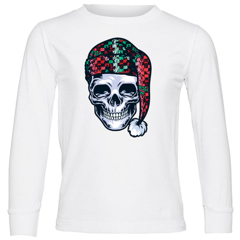 Skull Santa Long Sleeve Shirt, White (Infant, Toddler, Youth, Adult)