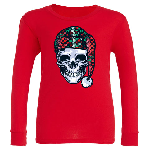 Skull Santa Long Sleeve Shirt, Red (Infant, Toddler, Youth, Adult)