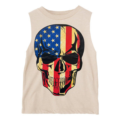 Skull Flag Muscle Tank,  Natural  (Toddler, Youth, Adult)