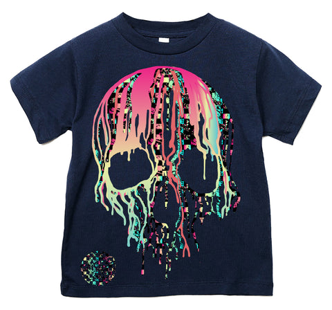 Check Distressed Drip Skull Tee,Navy  (Infant, Toddler, Youth, Adult)