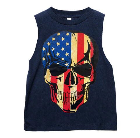 Skull Flag Muscle Tank,  Navy (Toddler, Youth, Adult)