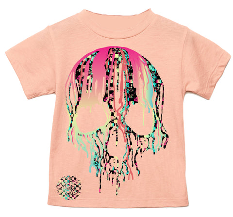 Check Distressed Drip Skull Tee, Peach  (Toddler, Youth, Adult)