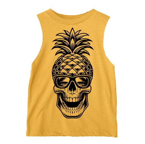 Pineapple Skull  Muscle Tank, Gold  (Toddler, Youth, Adult)