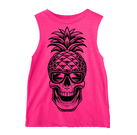 Pineapple Skull  Muscle Tank, Hot Pink  (Infant, Toddler, Youth, Adult)