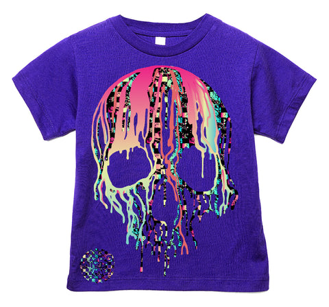 Check Distressed Drip Skull Tee, Purple  (Infant, Toddler, Youth, Adult)