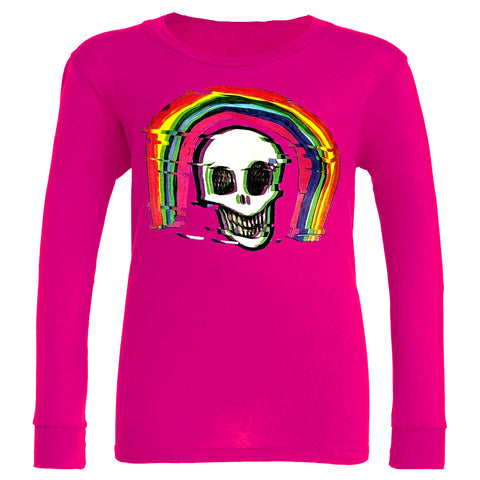 Skull Rainbow Long Sleeve Shirt, Hot Pink (Toddler, Youth, Adult)