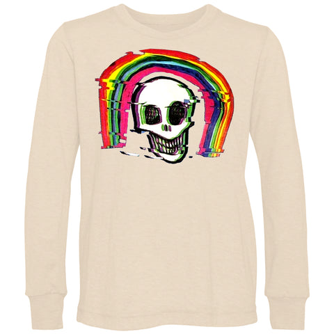 Skull Rainbow Long Sleeve Shirt, Natural (Toddler, Youth, Adult)