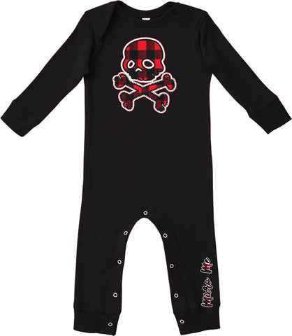 Red Plaid Skull Romper, Black (Infant)