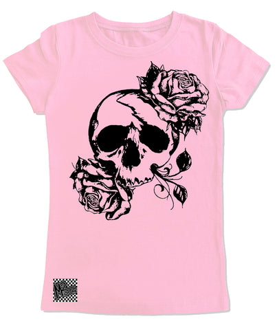 ZS- Rose Skull GIRLS Fitted Tee, Lt.Pink (Youth, Adult)