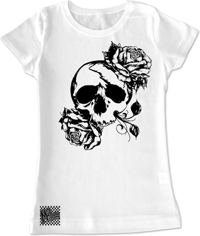 Rose Skull GIRLS Fitted Tee, White (Youth, Adult)
