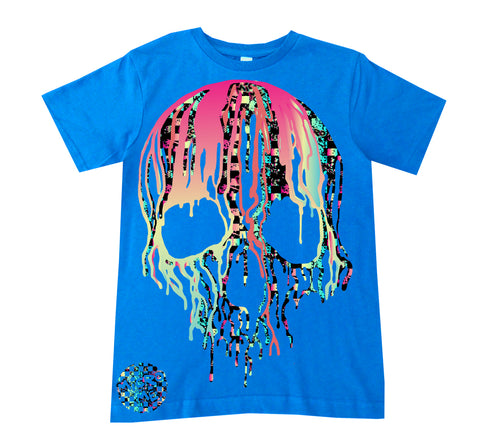 Check Distressed Drip Skull Tee, Neon Blue (Infant, Toddler, Youth, Adult)