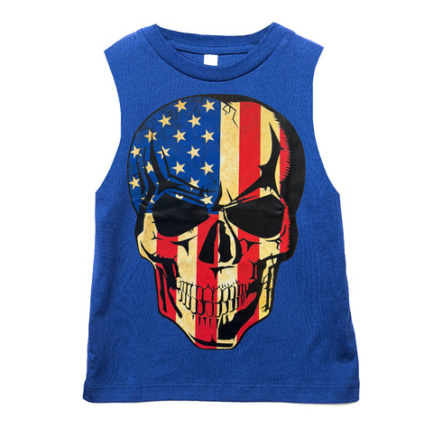 Skull Flag Muscle Tank,  Royal (Toddler, Youth, Adult)