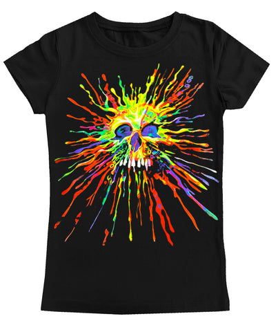 Neon skull Splat GIRLS Fitted Tee, Black (Toddler, Youth,Adult)