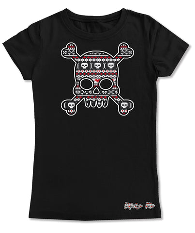 Skull Sweater GIRLS Fitted Tee, Black (Youth, Adult)