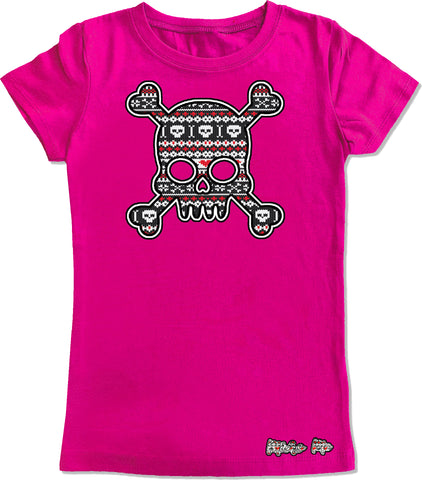 Skull Sweater GIRLS Fitted Tee, Hot PInk (Youth, Adult)