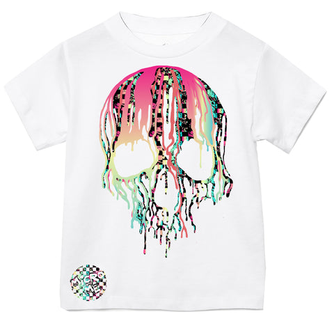 Check Distressed Drip Skull Tee, White  (Infant, Toddler, Youth, Adult)