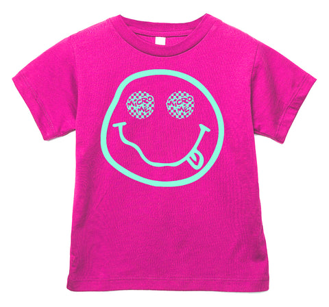 Distressed Smiley Tee, Hot Pink (Infant, Toddler, Youth, Adult)