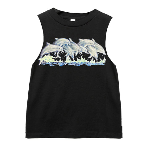 Splashing Dolphins Muscle Tank, Black (Infant, Toddler, Youth, Adult)