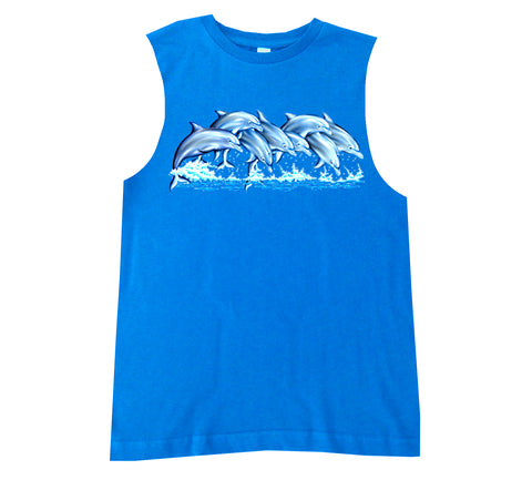 Splashing Dolphins Muscle Tank, Royal (Infant, Toddler, Youth, Adult)