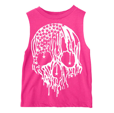 Star Drip Skull Muscle Tank, Hot Pink (Infant, Toddler, Youth, Adult)