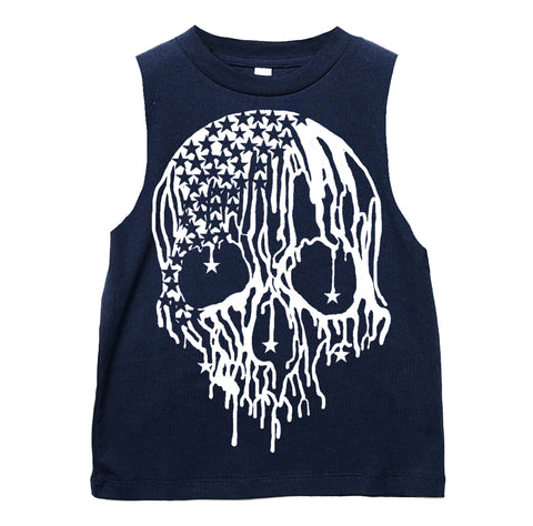 Star Drip Skull Muscle Tank, Navy (Infant, Toddler, Youth, Adult)