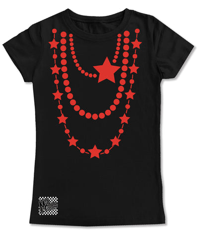 Star Necklace GIRLS Fitted Tee, Black (Youth, Adult)
