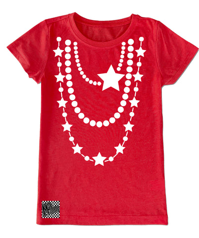 Star Necklace GIRLS Fitted Tee, Red (Youth, Adult)