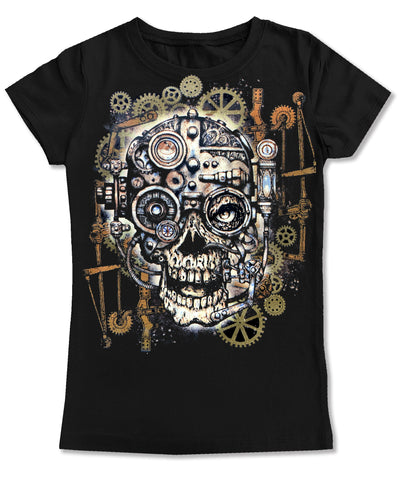 SP-Steampunk Skull GIRLS Fitted Tee, Black (Youth, Adult)