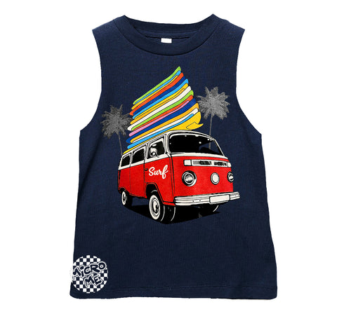 Surf Bus Muscle Tank,  Navy (Infant, Toddler, Youth, Adult)