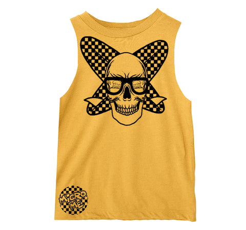 Surf Skull Muscle Tank, Gold  (Infant, Toddler, Youth, Adult)